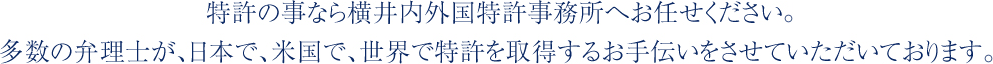 特許の事なら格安の国際特許事務所「横井内外国特許事務所」へお任せください